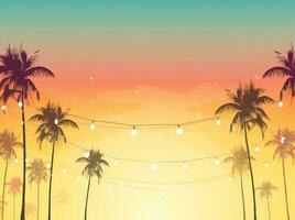 Tropical background with palms and light bulbs photo