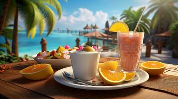 Summer breakfast on the beach photo