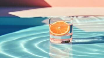 Orange Beverage in a glass beside pool photo