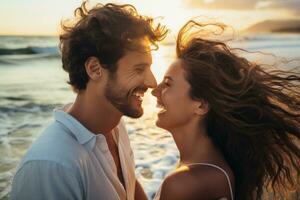 Happy couple at the beach photo