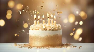 Golden Birthday cake background photo