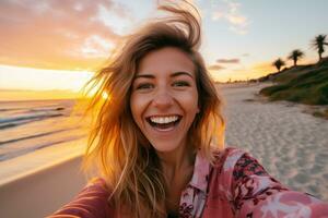 Beautiful surfer girl on the beach photo