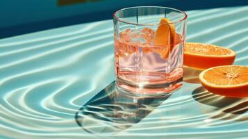 Orange Beverage in a glass beside pool photo