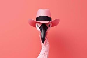 Funny pink flamingo on vivid background photo