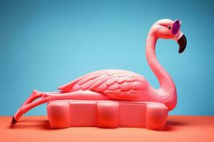 Funny pink flamingo on vivid background photo