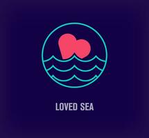 creativo amado corazón y mar redondo logo. único color transiciones creativo vacaciones, viaje y excursión logo modelo. vector