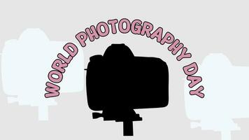 World Photography day Text calligraphy with camera silhouette Slow motion video, World Photography day lettering inscription typography, Photography equipment camera Motion graphics video
