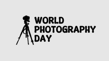 Welt Fotografie Tag Text Kalligraphie mit Kamera Silhouette schleppend Bewegung Video, Welt Fotografie Tag Beschriftung Inschrift Typografie, Fotografie Ausrüstung Kamera Bewegung Grafik Video