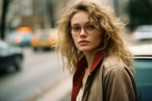 a young woman with glasses standing in front of a car generative ai photo