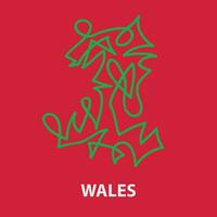 Abstract stroke map of Wales for rugby tournament. vector