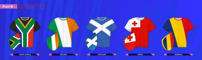 Rugby Jerseys with flag of pool B. vector