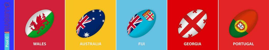 Rugby ball with the flag of Pool C of the rugby tournament. vector