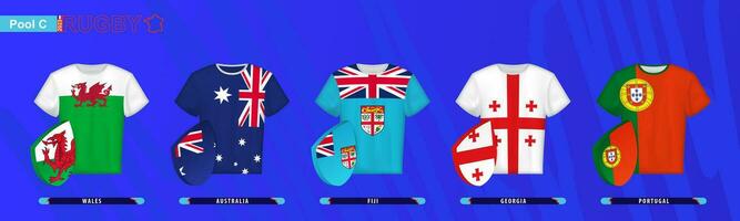 rugby jerseys con bandera de piscina C. vector