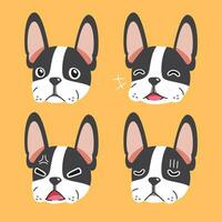 conjunto de dibujos animados personaje bostón terrier perro caras demostración diferente emociones vector