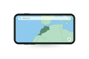 buscando mapa de Marruecos en teléfono inteligente mapa solicitud. mapa de Marruecos en célula teléfono. vector
