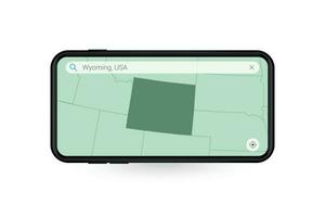 Searching map of Wyoming in Smartphone map application. Map of Wyoming in Cell Phone. vector