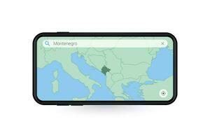 Searching map of Montenegro in Smartphone map application. Map of Montenegro in Cell Phone. vector