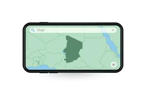 Searching map of Chad in Smartphone map application. Map of Chad in Cell Phone. vector