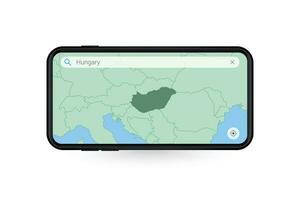 Searching map of Hungary in Smartphone map application. Map of Hungary in Cell Phone. vector