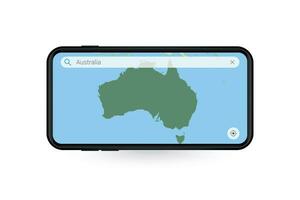 buscando mapa de Australia en teléfono inteligente mapa solicitud. mapa de Australia en célula teléfono. vector