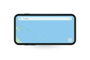 buscando mapa de tuvalu en teléfono inteligente mapa solicitud. mapa de tuvalu en célula teléfono. vector