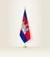 Cambodia flag on a flag stand. vector