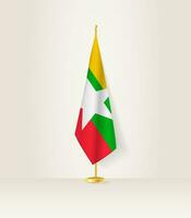 Myanmar flag on a flag stand. vector
