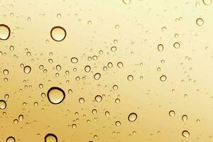 Gold water drop on glass mirror background. photo