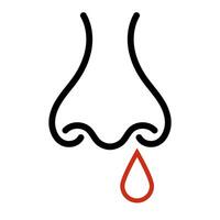 Bleeding from nose, nosebleed drops blood flow from nose vector