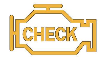 Yellow burning engine error sign on car dashboard, check engine vector