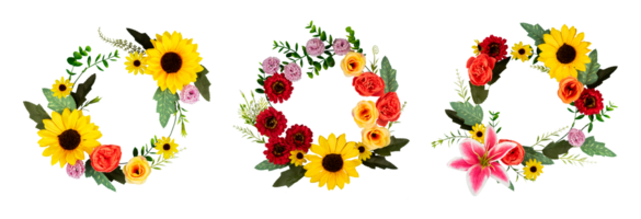 Set of round spring flower bouquet copy space png