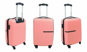 Set of pink suitcase isolated on white background. photo