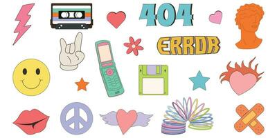 Y2k collection. y2k. 2000s.Retro y2k style.Cartoon style. Vector set of design elements.Retro elements.Retro hipster y2k set