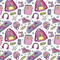 School accessories of a teenager girl in pink colors. Back to school. Seamless pattern. Vector. vector