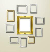 Gold Frame decor on wallpaper with light flare. photo
