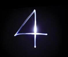 Four blue light digit hand writing over black background. photo