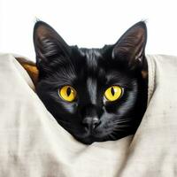 a black cat peeking out from under a blanket generative AI photo