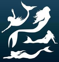 A set of beautiful mermaids silhouettes vector