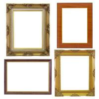 Set of golden frame and wood vintage isolated on white background. photo