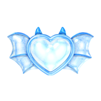 Heart devil wings Y2K blue element sticker with chrome effect png