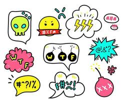 doodle swear word speech bubble set. Curse, rude, swear word for angry, bad, negative expression. vector