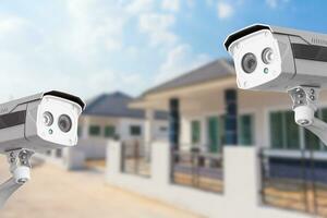 CCTV Home camera security operating at house. photo