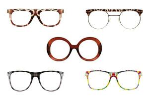 Fashion glasses interspace style plastic-framed collections isolated on white background. photo