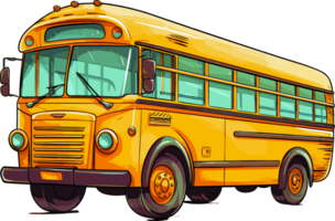 hand- getrokken school- bus tekenfilm speels kunst, ai gegenereerd png