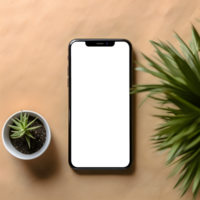 Clean Empty Phone Screen Mockup on Table, ai generated png