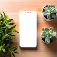 Blank Mobile Phone Screen Mockup with Plant Touch, ai generated png