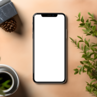 Modern Phone Screen Mockup with Decorative Plant, ai generated png