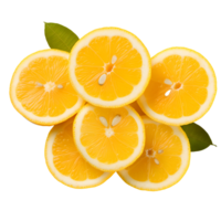 Frais citron tranches Haut vue plat allonger pour une éclater de saveur, ai généré png