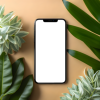 mobiel telefoon scherm mockup met decor, ai gegenereerd png