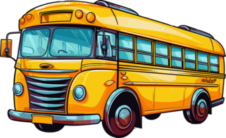 charmig skola buss tecknade serier illustration, ai genererad png